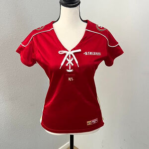 Rare Y2K NFL San Francisco 49ers red & white lace up baby tee jersey - Size S